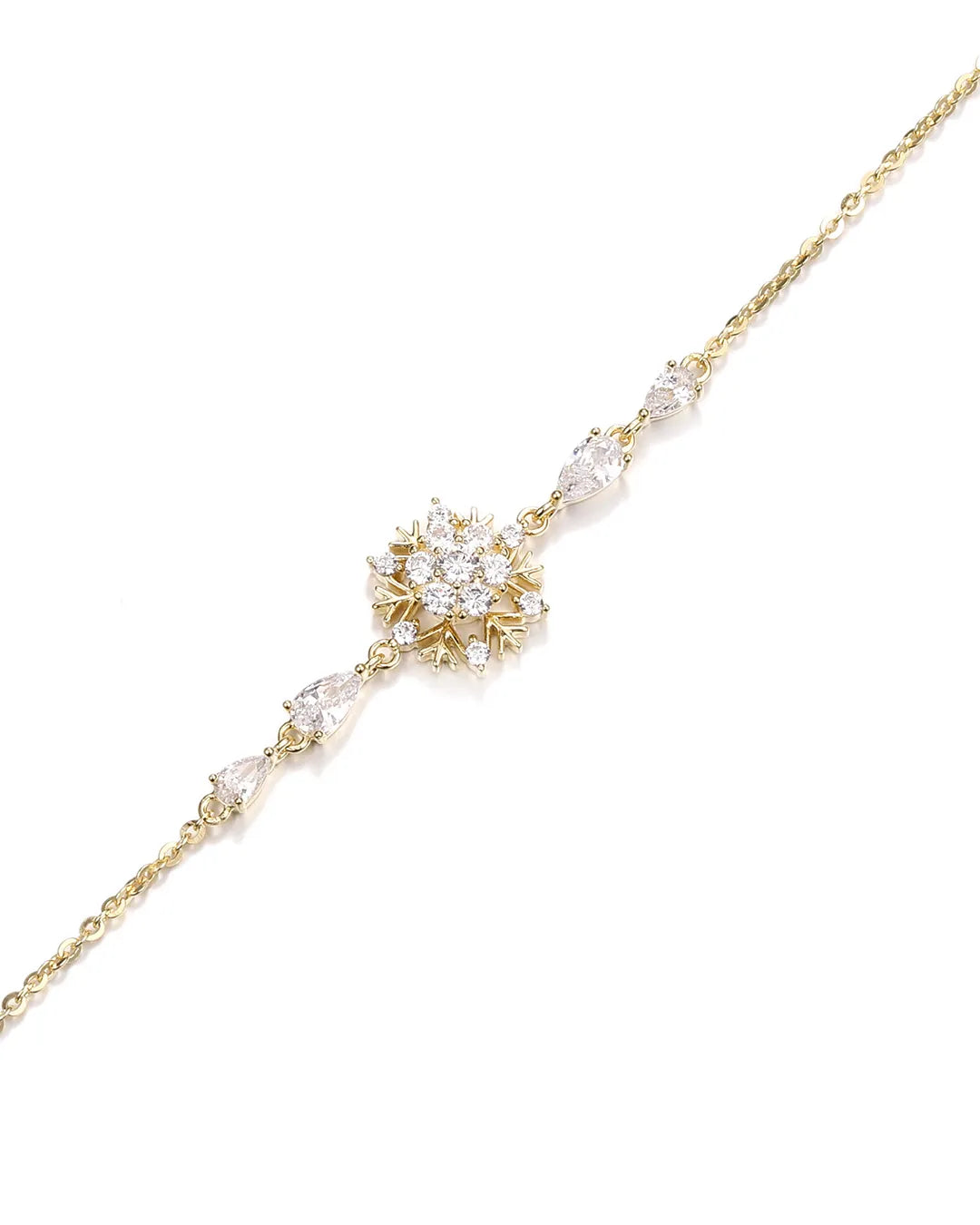 Delicate gold necklace with a floral pendant on a white background