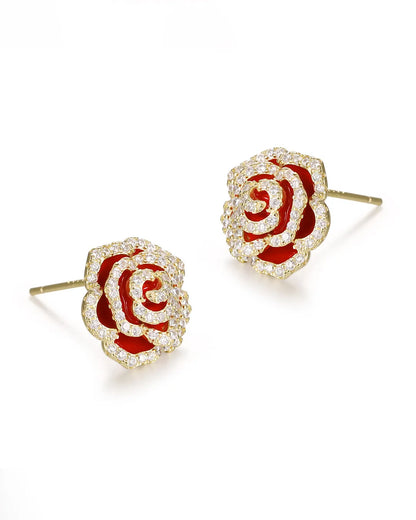 Red Rose Floral Earrings