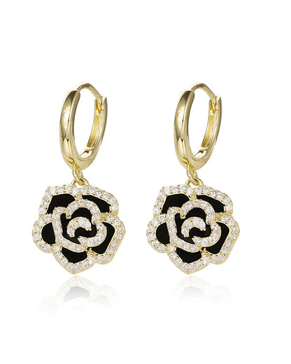 Gold Rose Drop Earrings