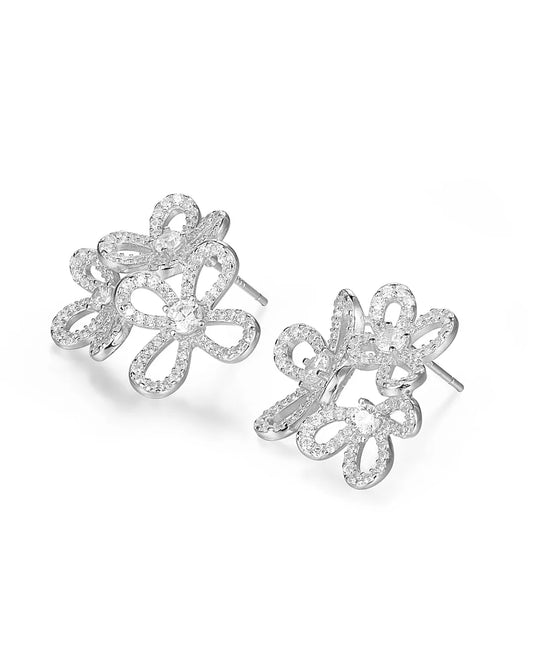 Silver Crystal Flower Earrings