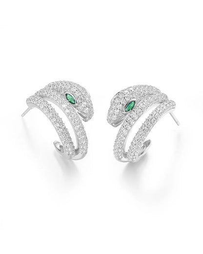 Trendy Silver Snake Earrings with a Highly Detailed Jewelry Design