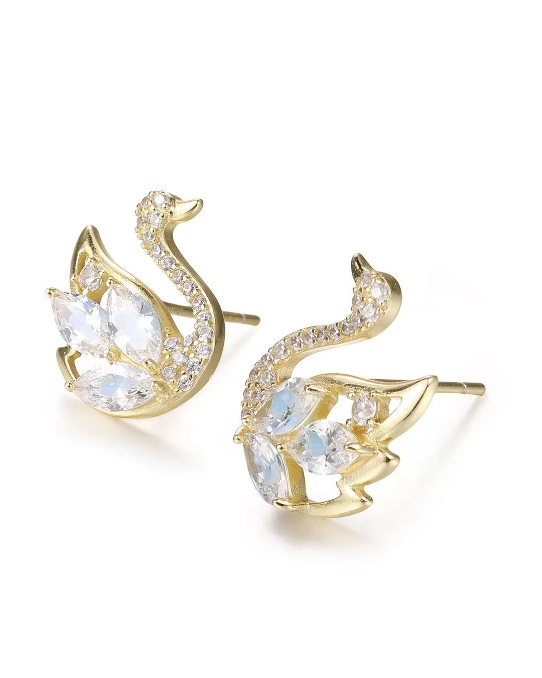 Stunning Blue Earrings Featuring a Detailed Crystal Swan Motif