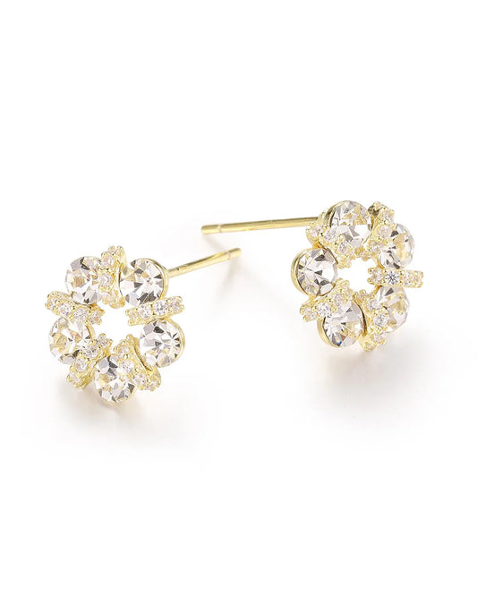 Gold Flower Crystal Earrings