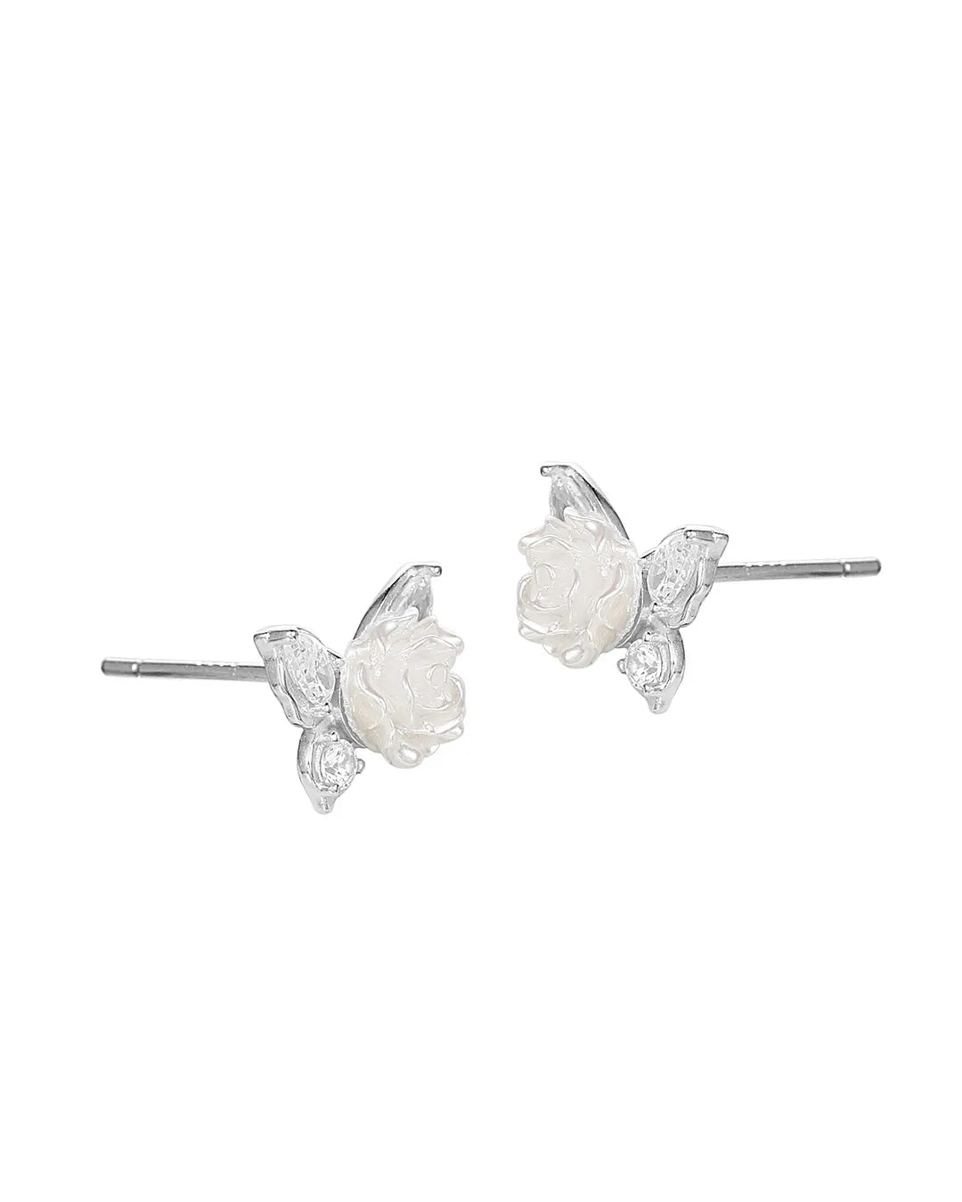 Silver Rose Stone Earrings