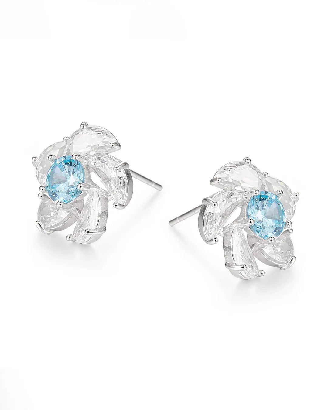 Blue Crystal Floral Earrings