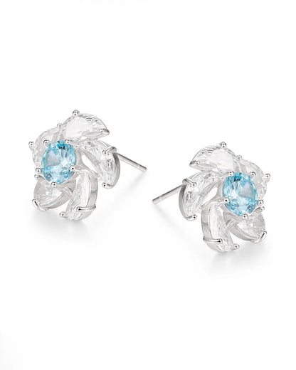 Blue Crystal Floral Earrings