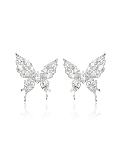 Silver Butterfly Stone Earrings