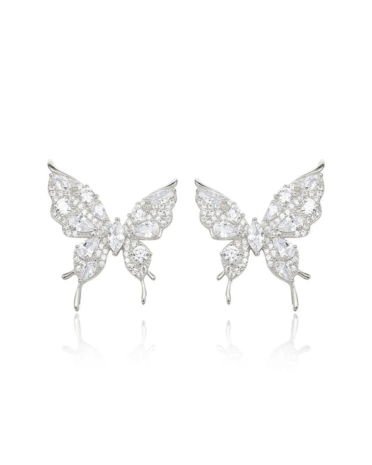 Silver Butterfly Stone Earrings