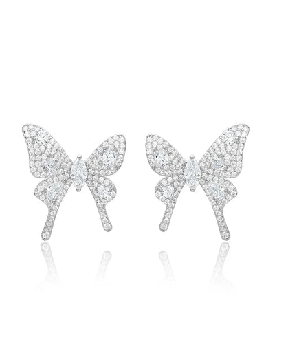 Silver Butterfly Hoop Earrings