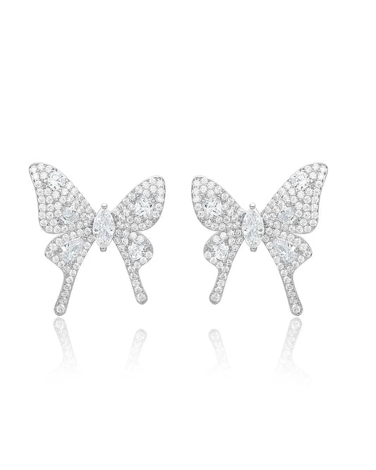 Silver Butterfly Hoop Earrings