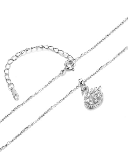 Silver necklace with a swan pendant on a white background