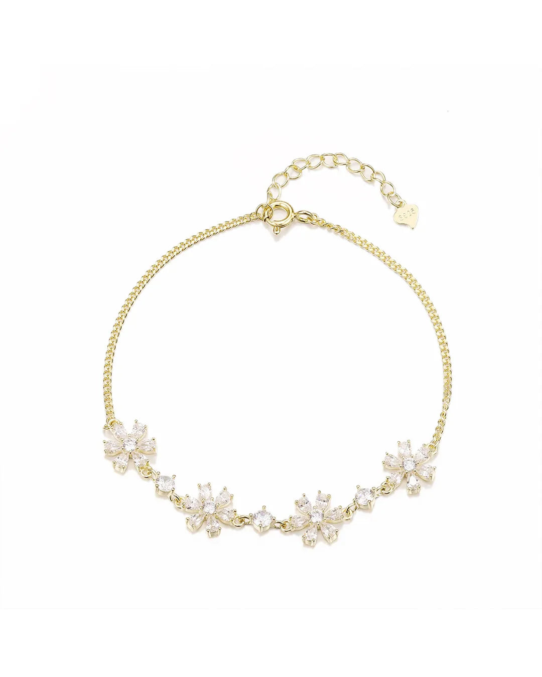 Gold necklace with floral design on a white background