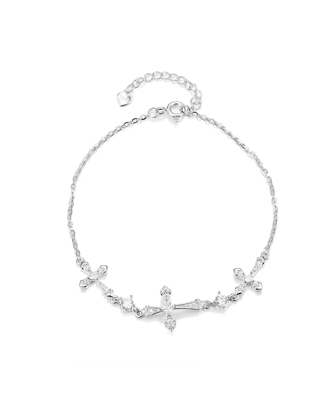 Silver bracelet with floral designs on a white background