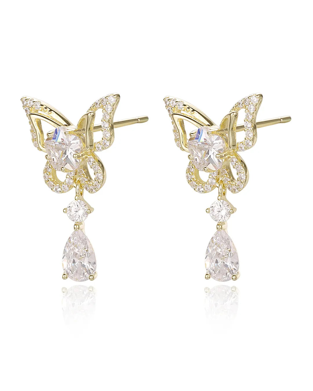Butterfly Crystal Gold Earrings