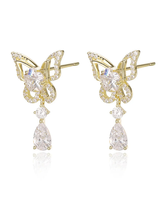 Butterfly Crystal Gold Earrings