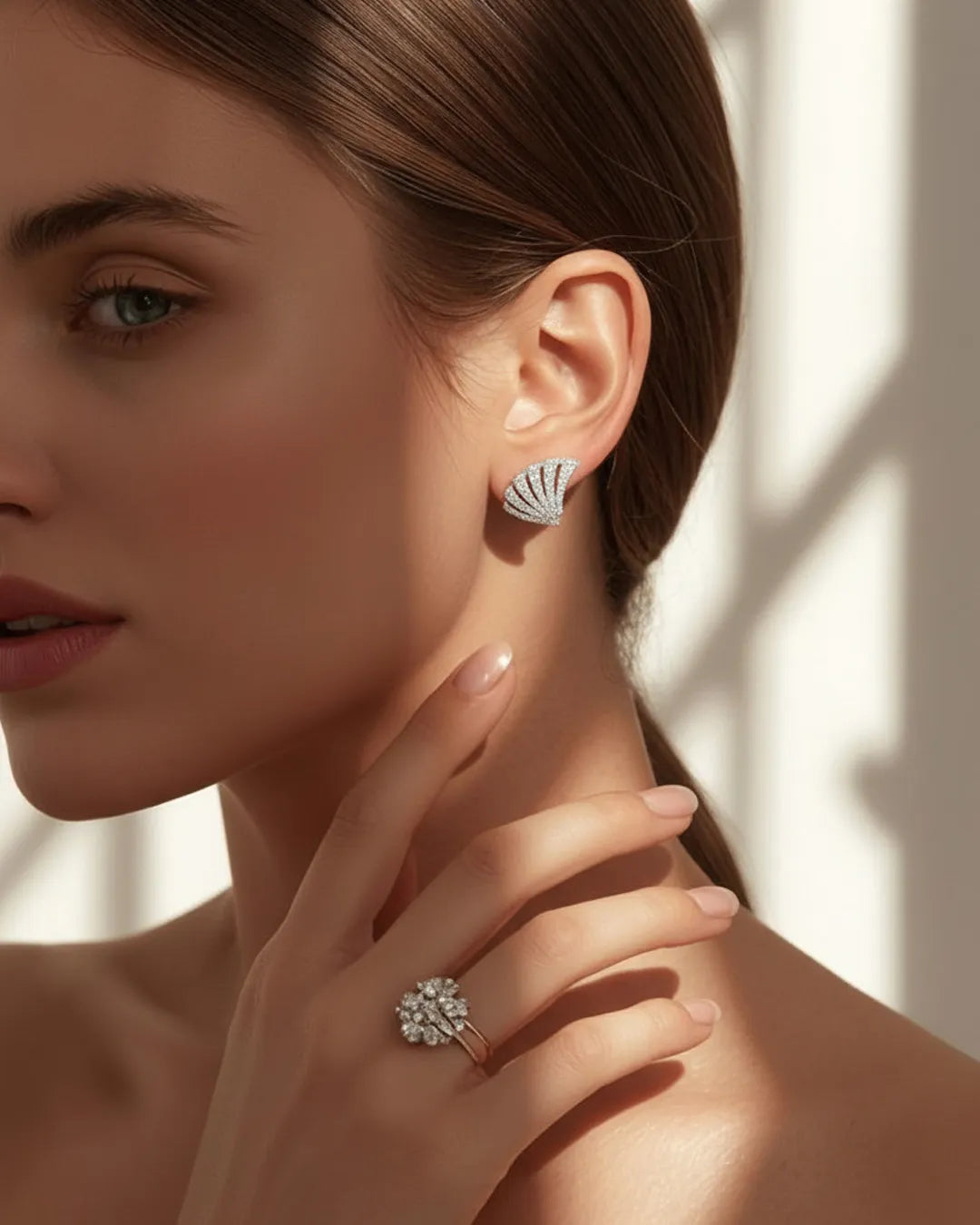 Crystal Fan Stud Earrings
