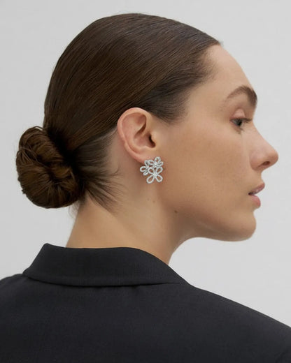 Silver Crystal Flower Earrings