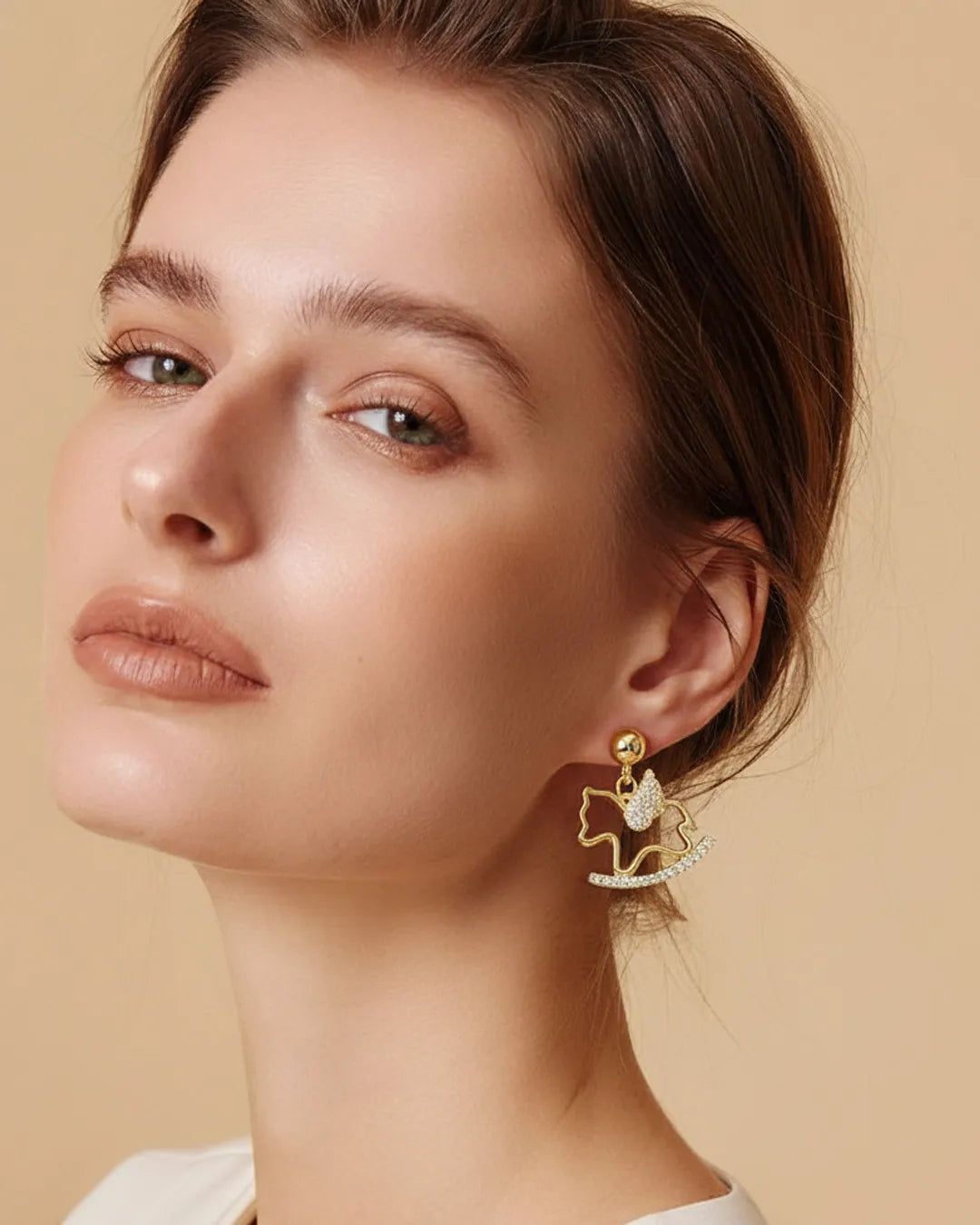 Gold Horse Dangle Earrings