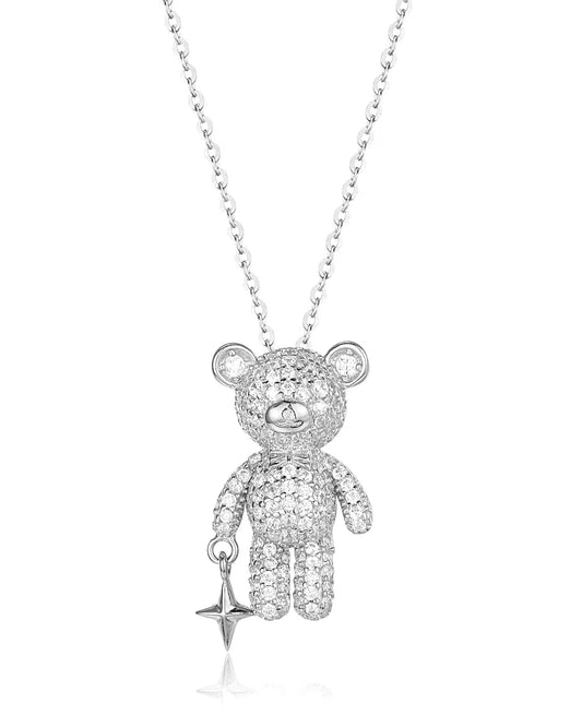 Shimmering Crystal Teddy Bear Pendant for a Whimsical Luxury Look