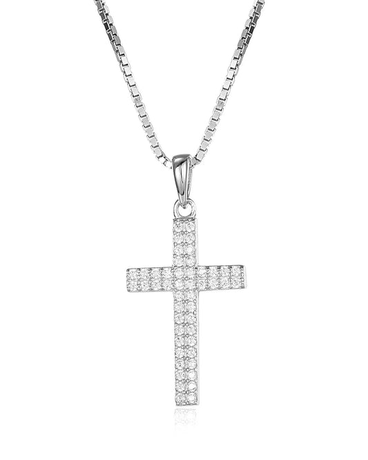 Polished Silver Cross Necklace with a Sleek and Modern Design
