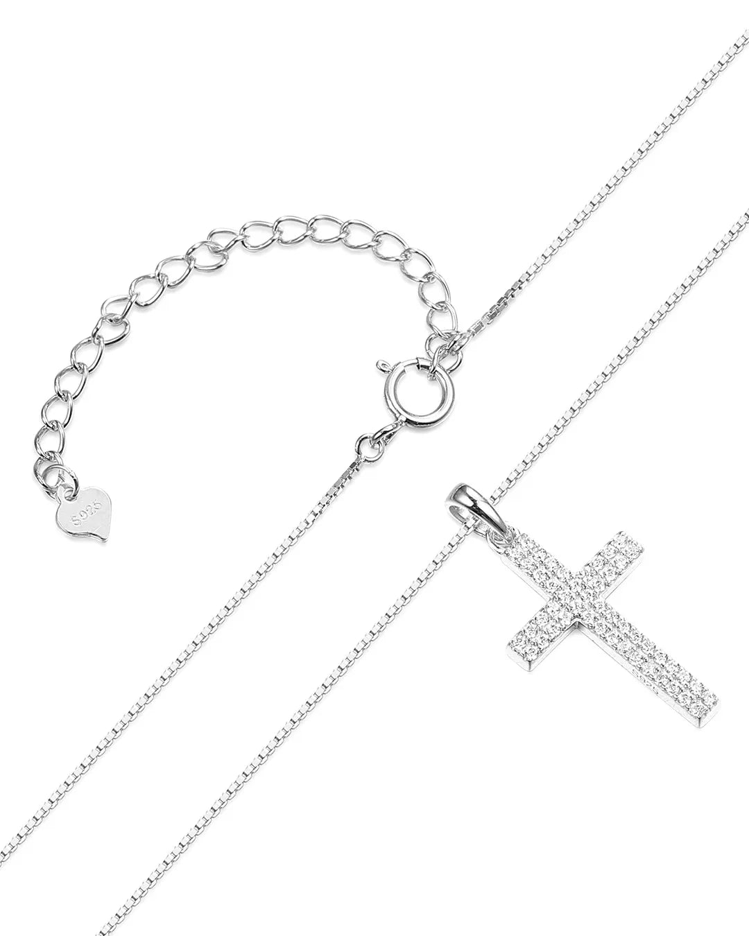 Polished Silver Cross Necklace with a Sleek and Modern Design