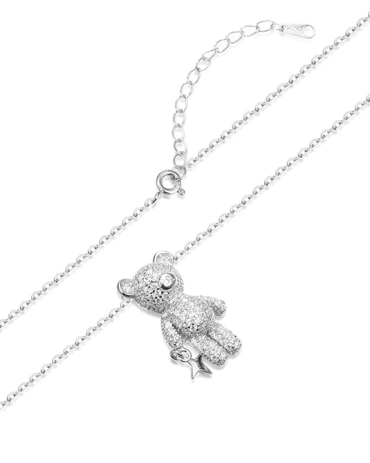 Shimmering Crystal Teddy Bear Pendant for a Whimsical Luxury Look