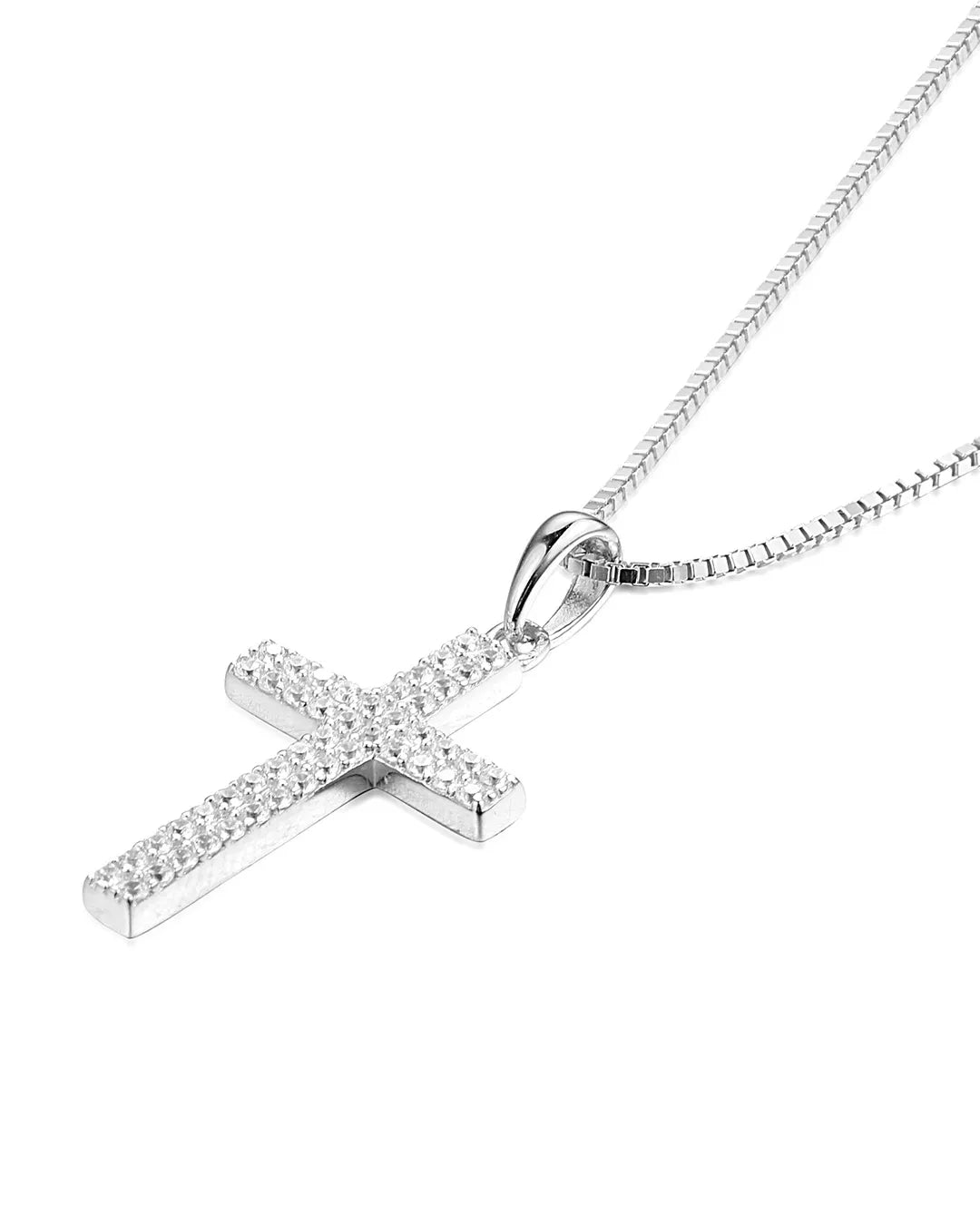 Polished Silver Cross Necklace with a Sleek and Modern Design