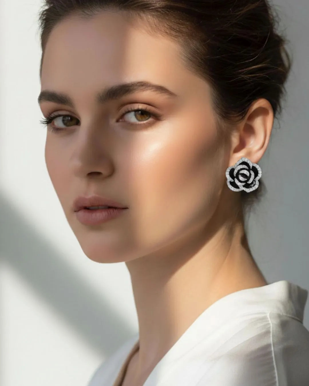 Handcrafted Black Stud Earrings Featuring a Detailed Rose Design