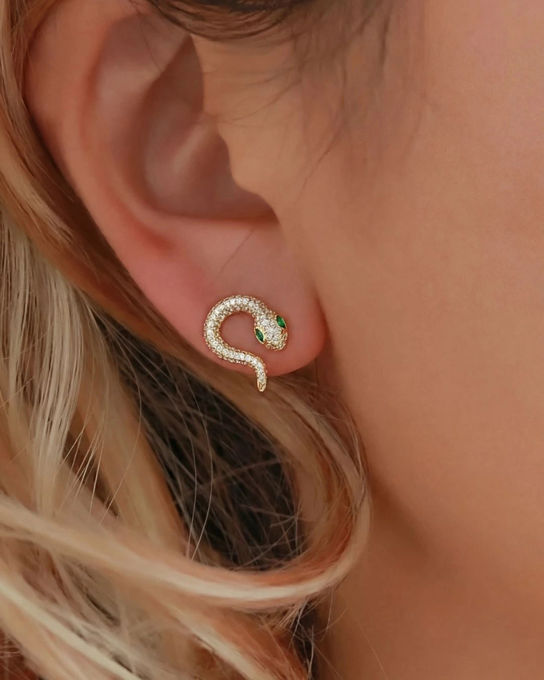 Gold Pavé Snake Earrings