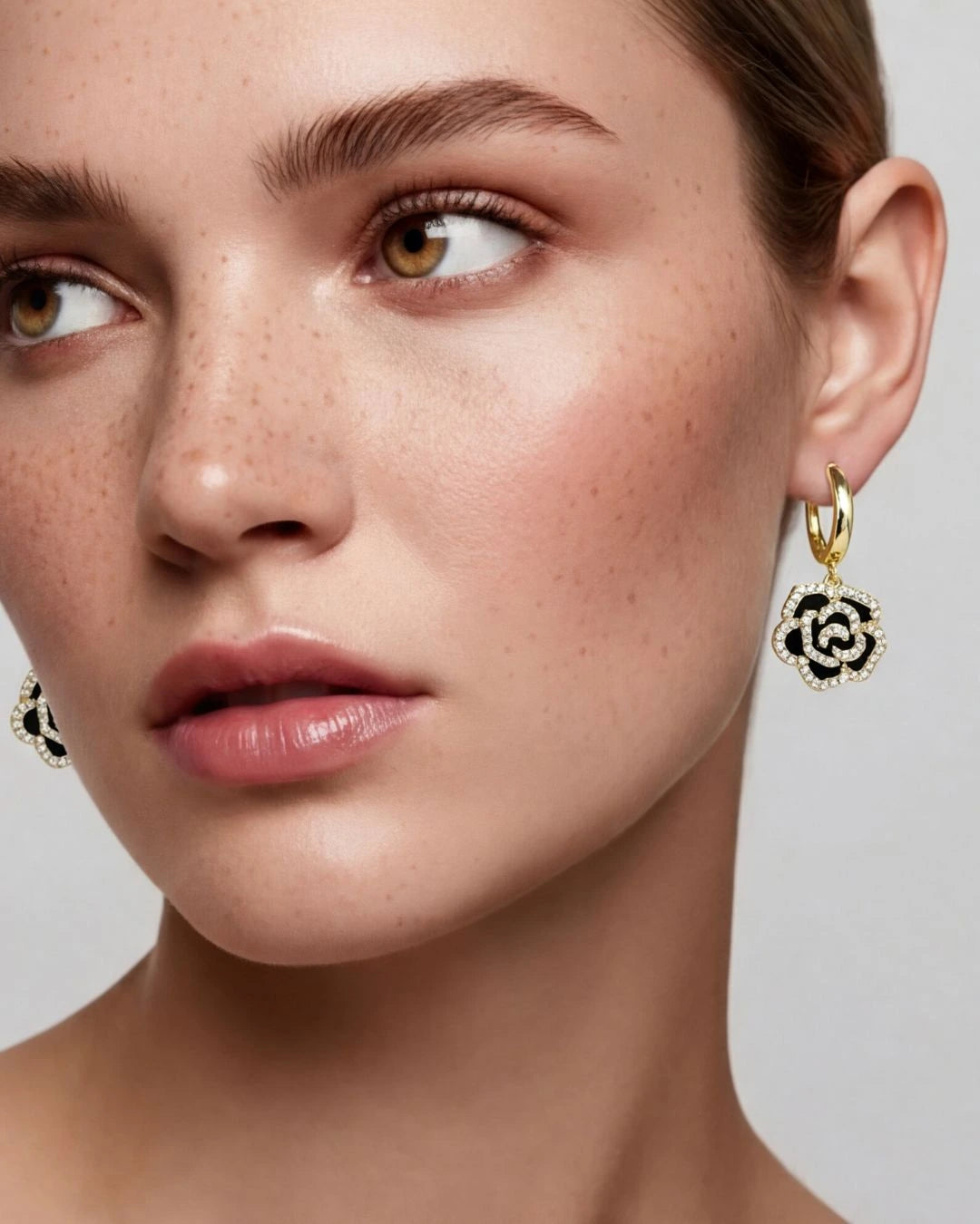 Gold Rose Drop Earrings