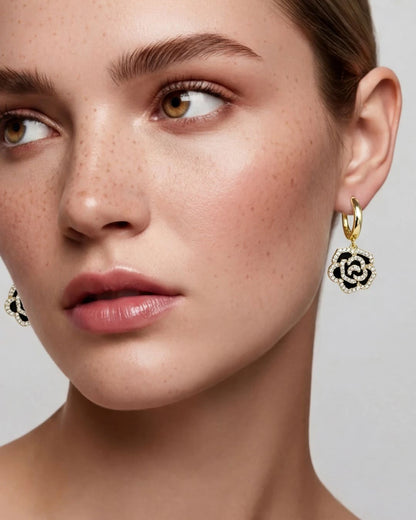 Gold Rose Drop Earrings