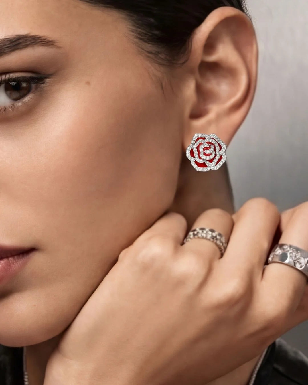 Red Rose Silver Earrings