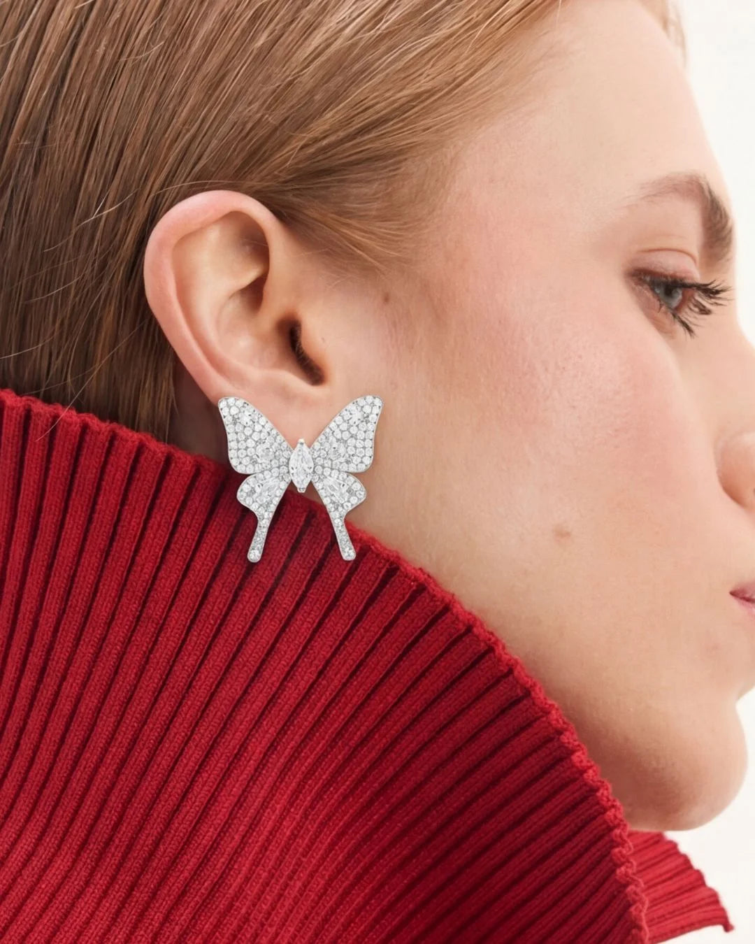 Silver Butterfly Hoop Earrings