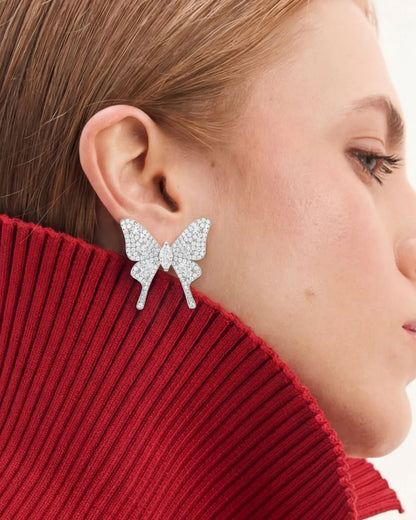 Silver Butterfly Hoop Earrings