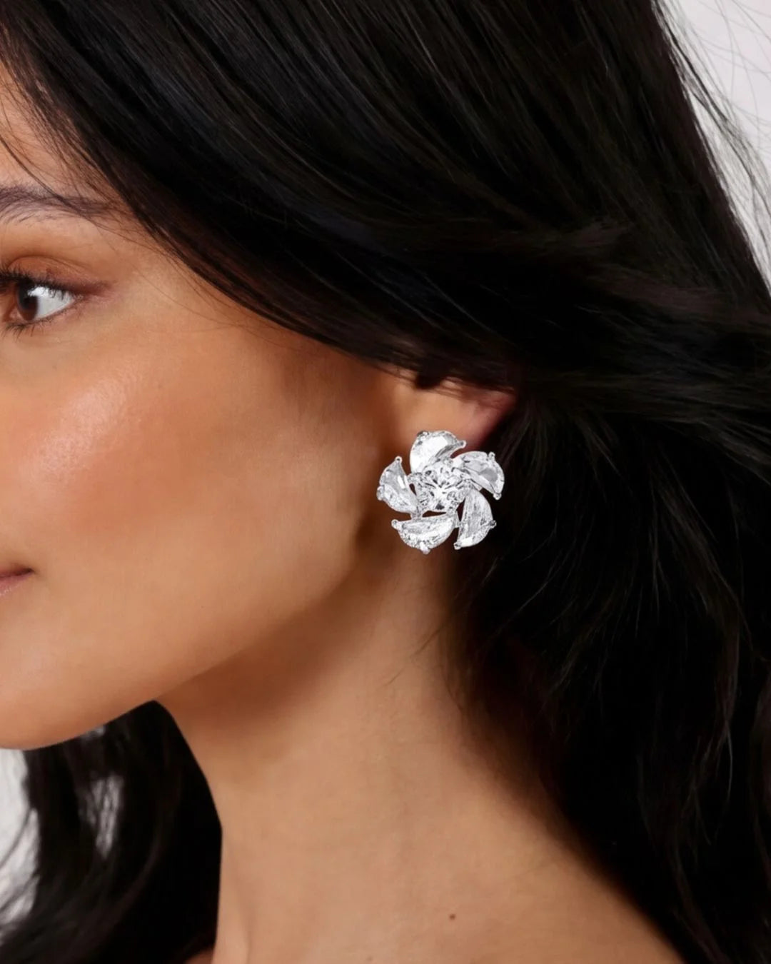 Silver Crystal Stone Earrings