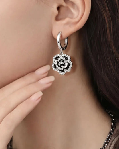 Silver Rose Drop Earrings