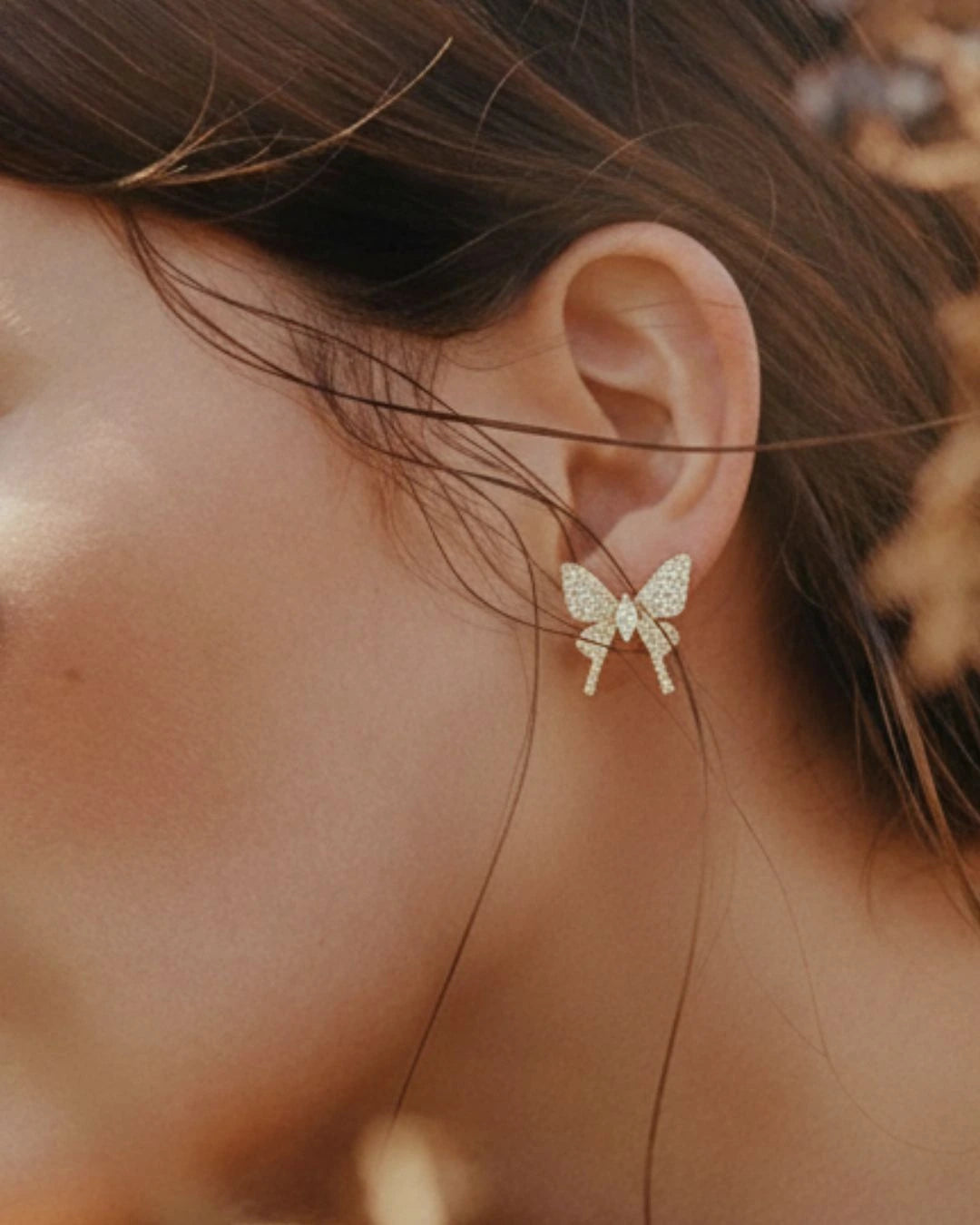 Gold Butterfly Stone Earrings