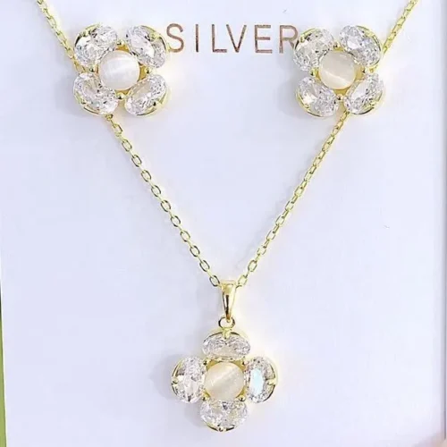 Golden Flower Necklace and Earring Set