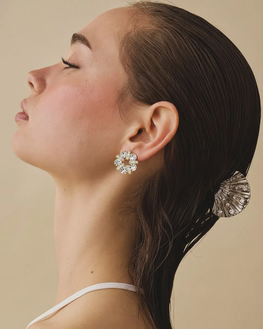 Gold Flower Crystal Earrings