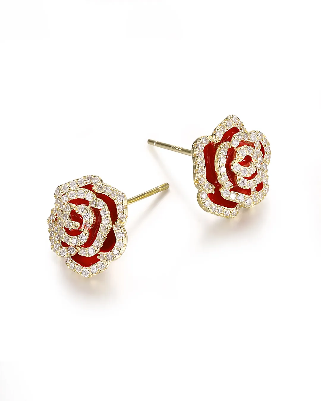 Red Rose Floral Earrings - Image 3