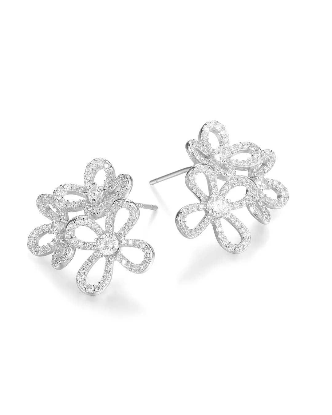 Silver Crystal Flower Earrings