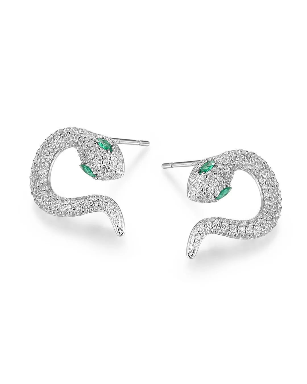 Silver Pavé Snake Earrings - Image 3