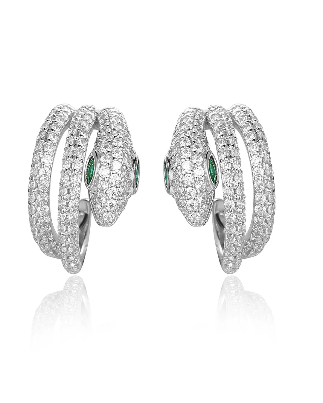 Trendy Silver Snake Earrings with a Highly Detailed Jewelry Design