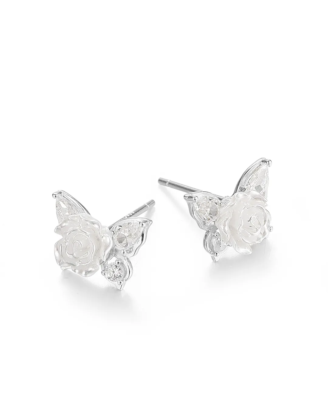 Silver Rose Stone Earrings - Image 4