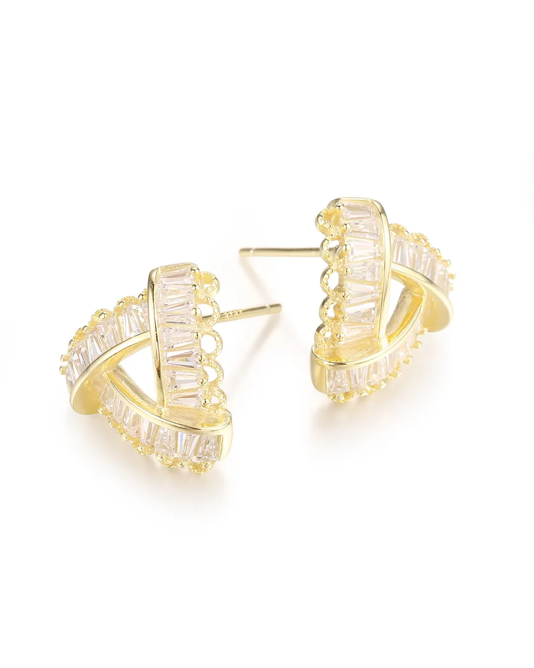 Gold Crystal Stud Earrings - Image 4