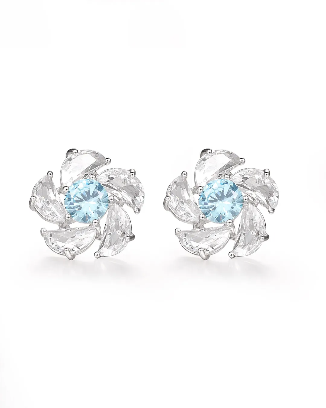 Blue Crystal Floral Earrings