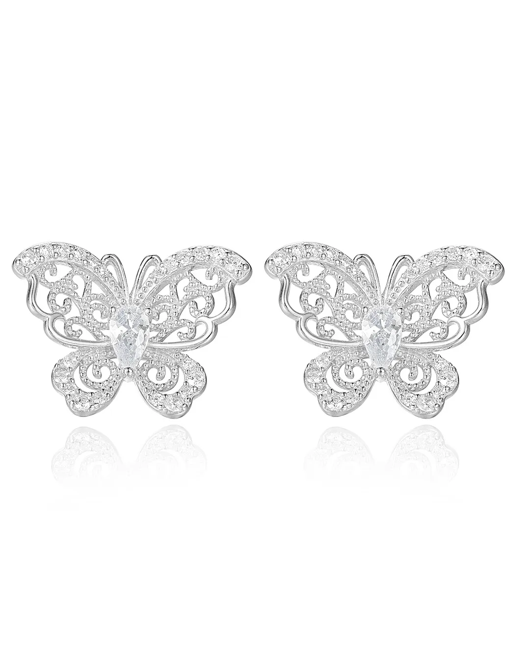 Silver Crystal Flower Earrings - Image 4