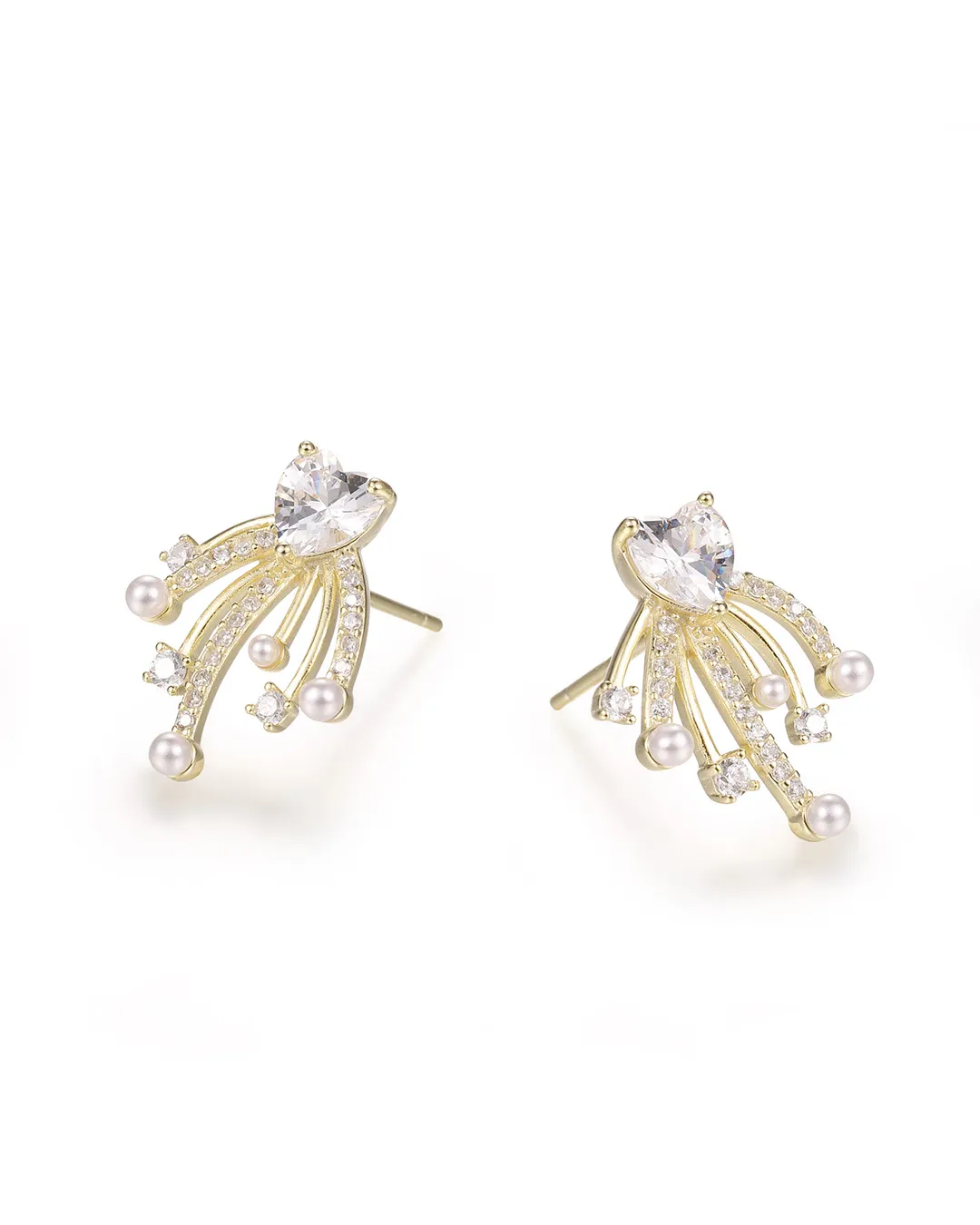 Gold Heart Shape Drop Earrings - Image 3