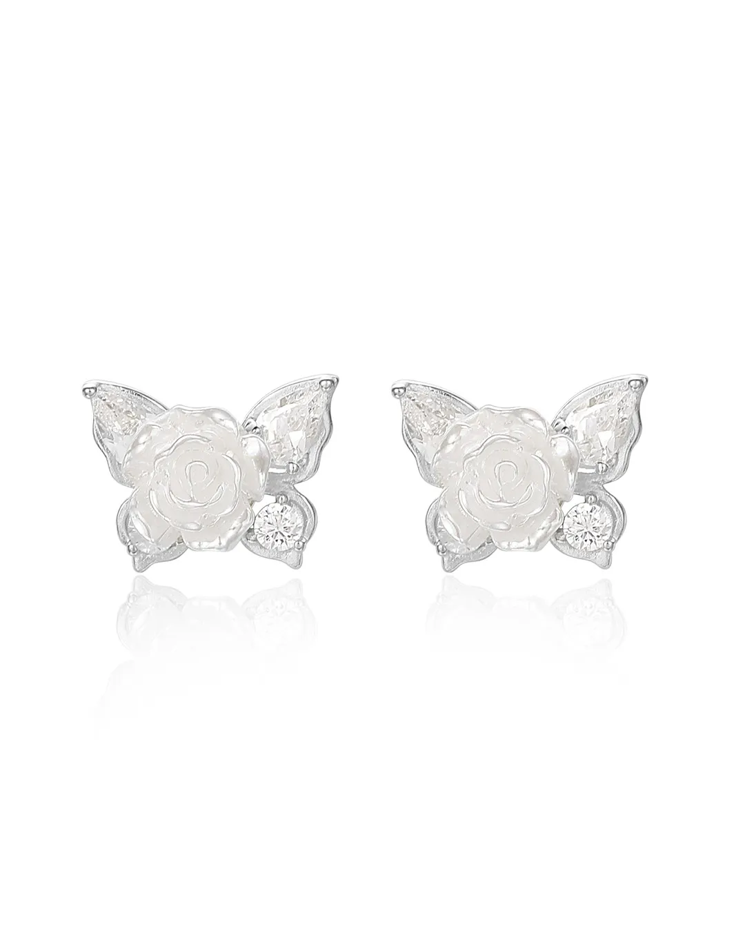 Silver Rose Stone Earrings