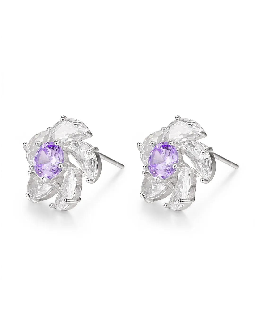 Purple Crystal Stud Earrings - Image 3